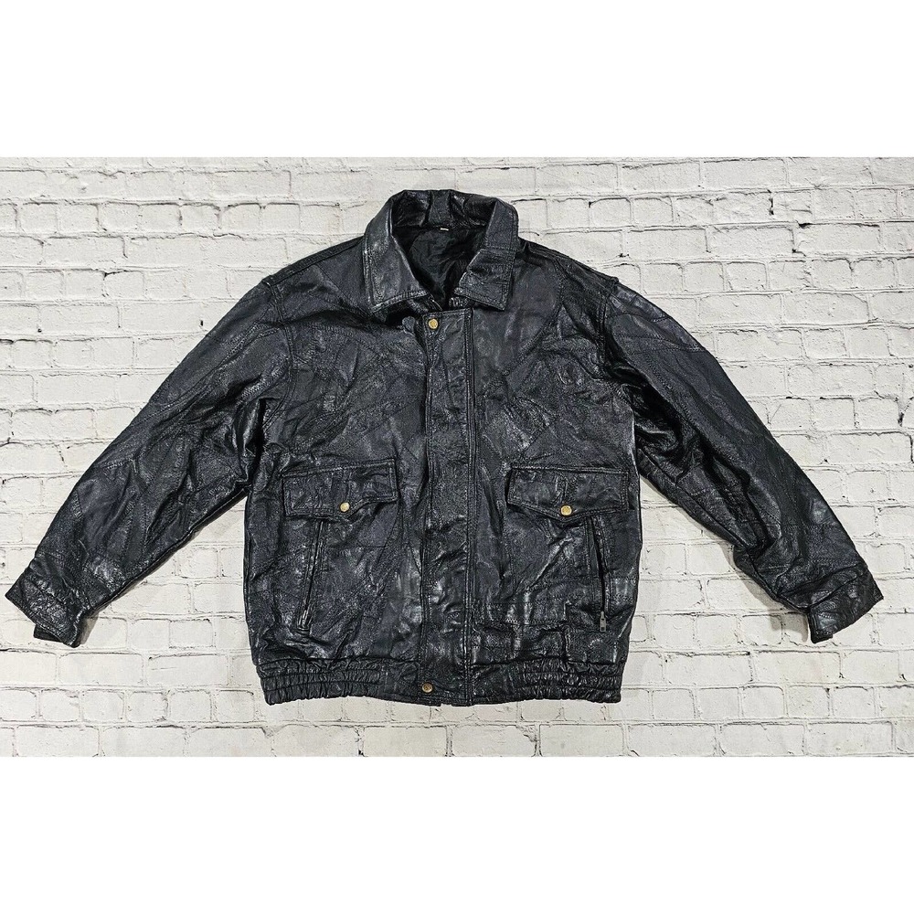 Vintage M Collection Bomber Motorcycle Stitched Leather Zip Jacket MENS SIZE L